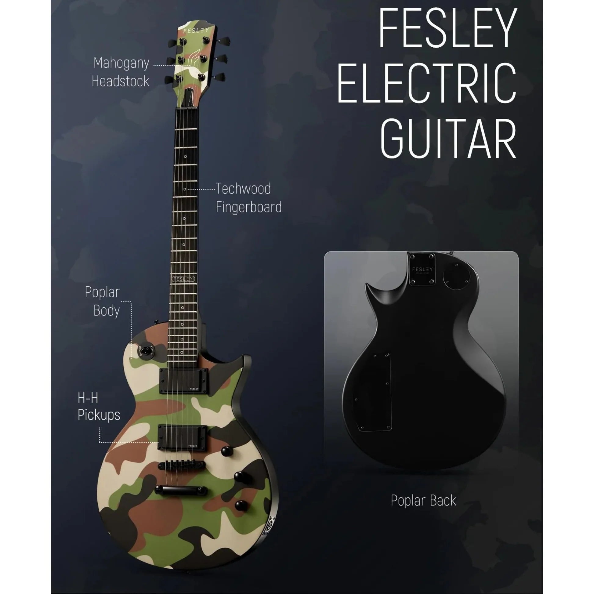 Đàn Guitar Điện Fesley FLP400 HH, Techwood Fingerboard, Camouflage