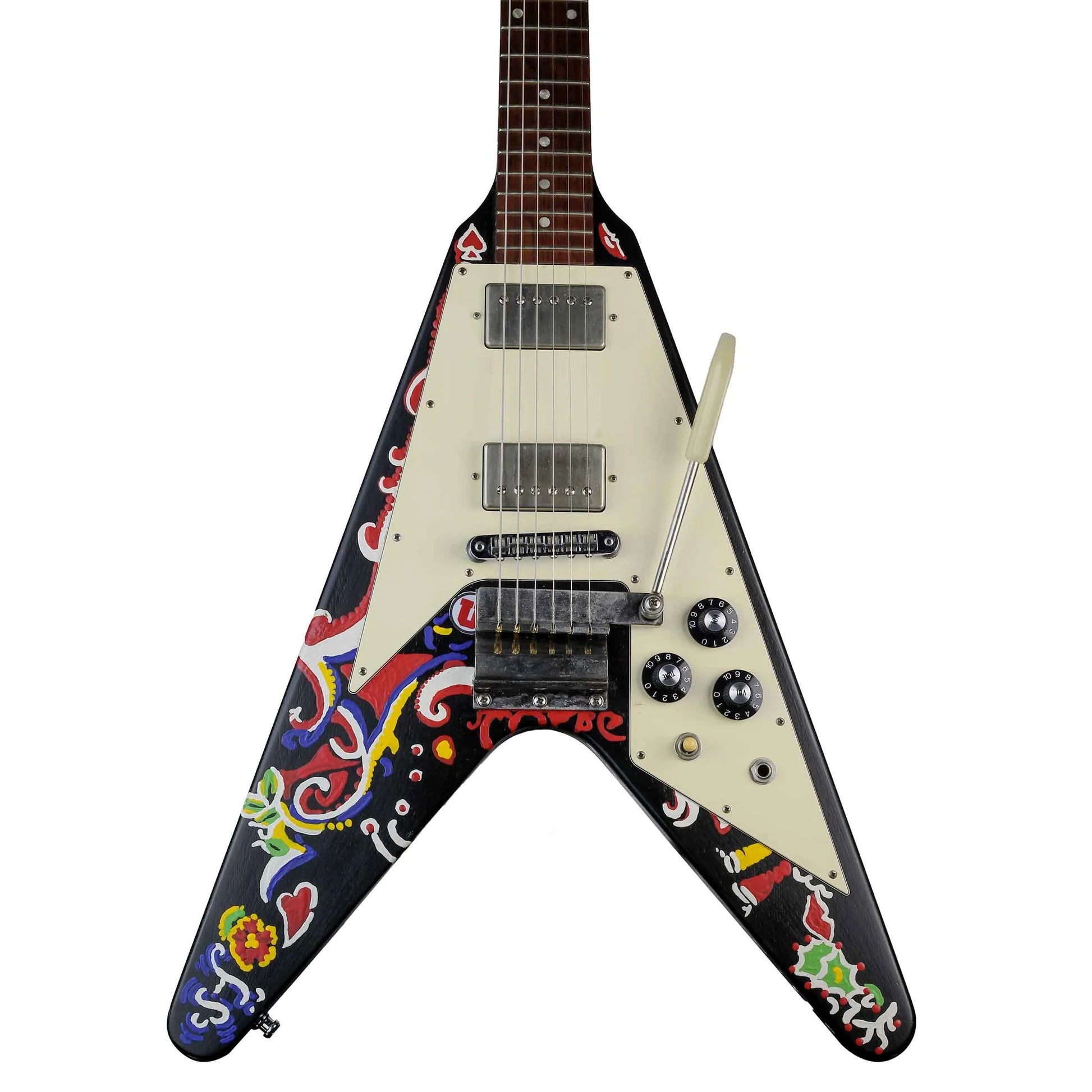 Đàn Guitar Điện Gibson Flying V 2011 Ebony With Jimi Hendrix Psychedelic Custom Paint, Vibrola