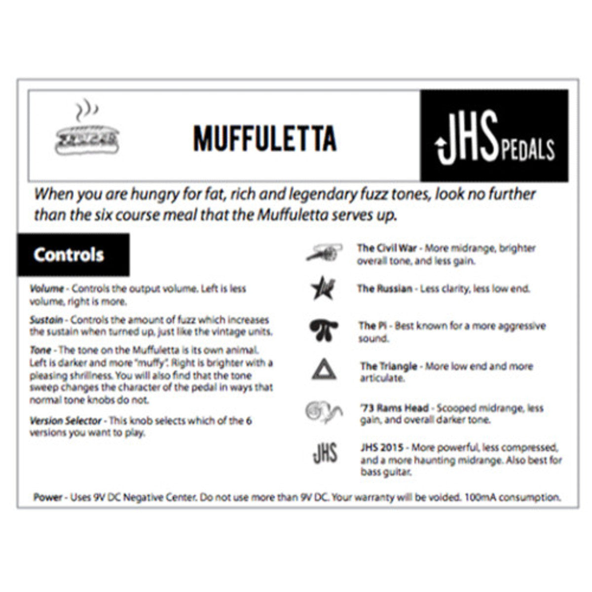 Fuzz Pedal Guitar JHS Pedals Muffuletta Fuzz