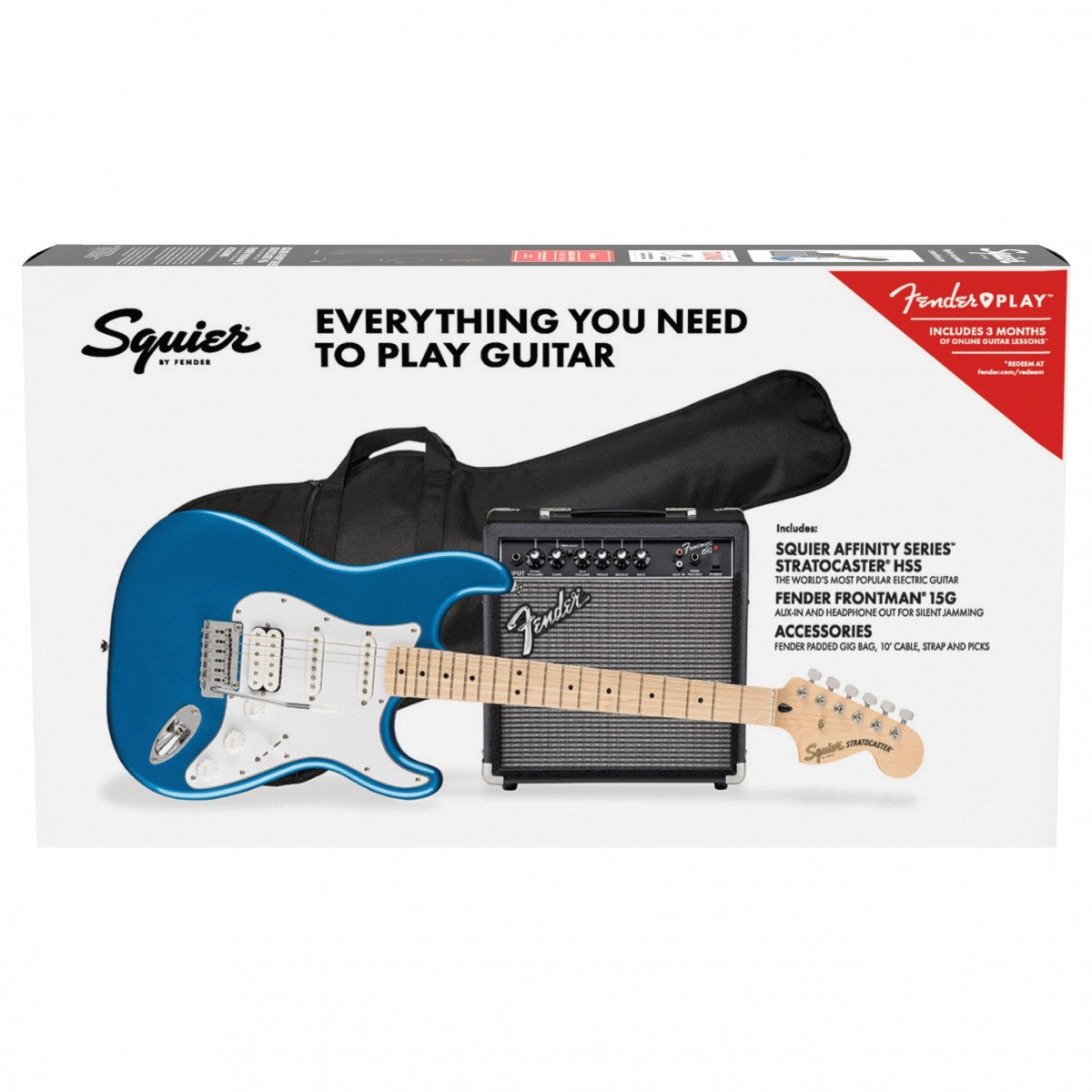 Squier Affinity Series Stratocaster HSS Pack, Maple Fingerboard, Lake Placid Blue