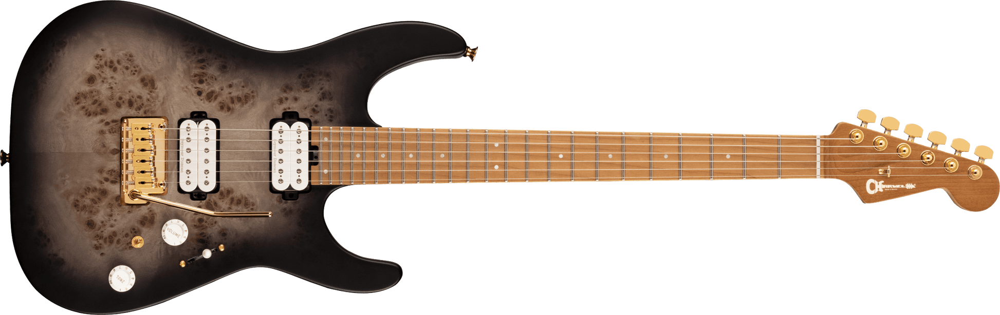 Đàn Guitar Điện Charvel Pro-Mod DK24 HH 2PT CM Poplar Burl, Maple Fingerboard, Transparent Black Burst