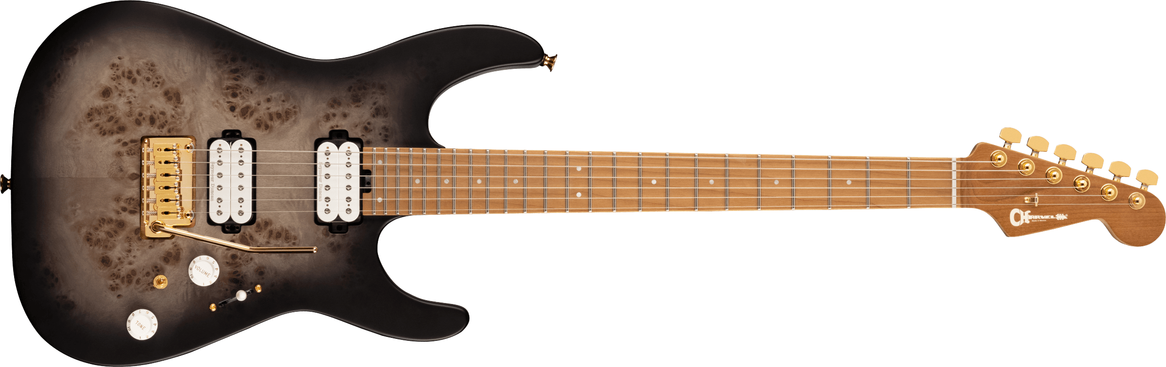 Đàn Guitar Điện Charvel Pro-Mod DK24 HH 2PT CM Poplar Burl, Maple Fingerboard, Transparent Black Burst