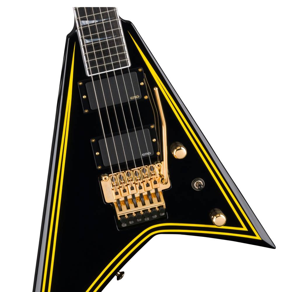 Jackson MJ Series Rhoads RR24-MG, Electric Guitar, Black with Yellow Pinstripes
