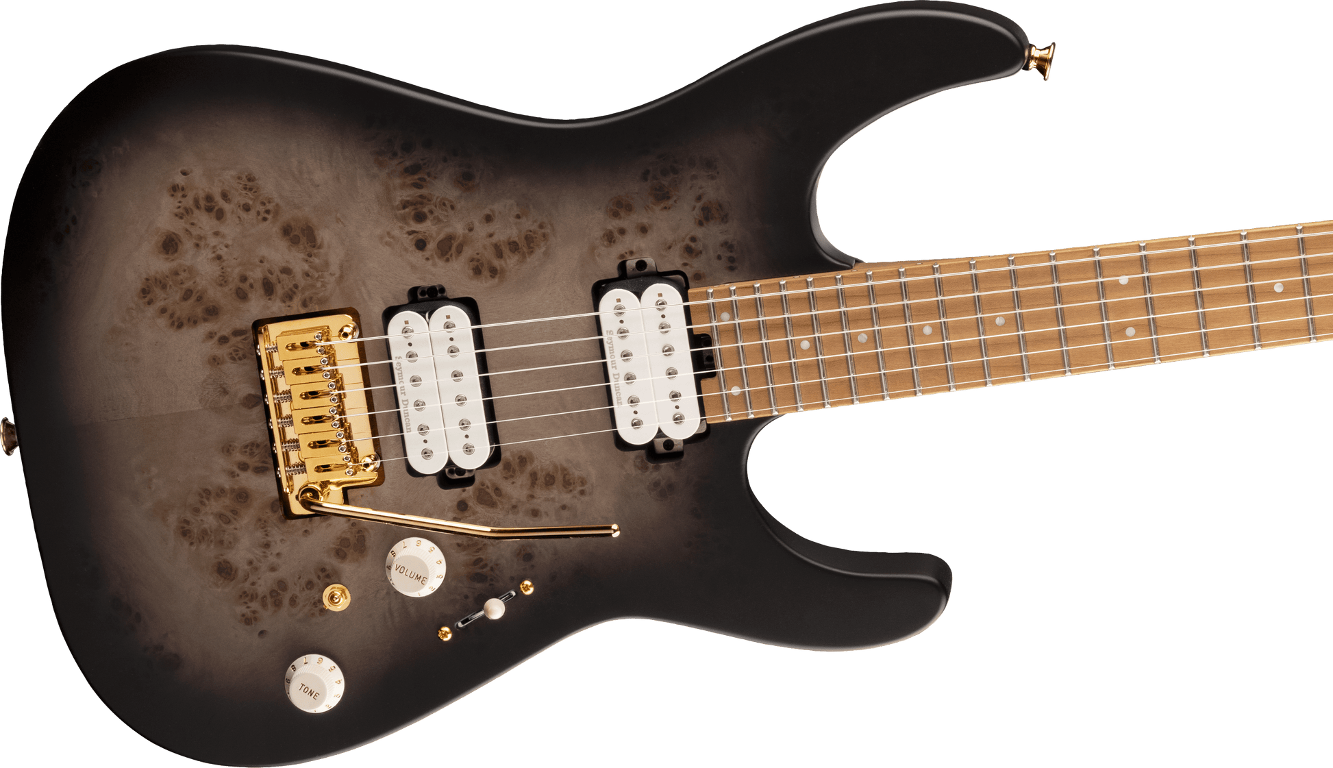 Đàn Guitar Điện Charvel Pro-Mod DK24 HH 2PT CM Poplar Burl, Maple Fingerboard, Transparent Black Burst
