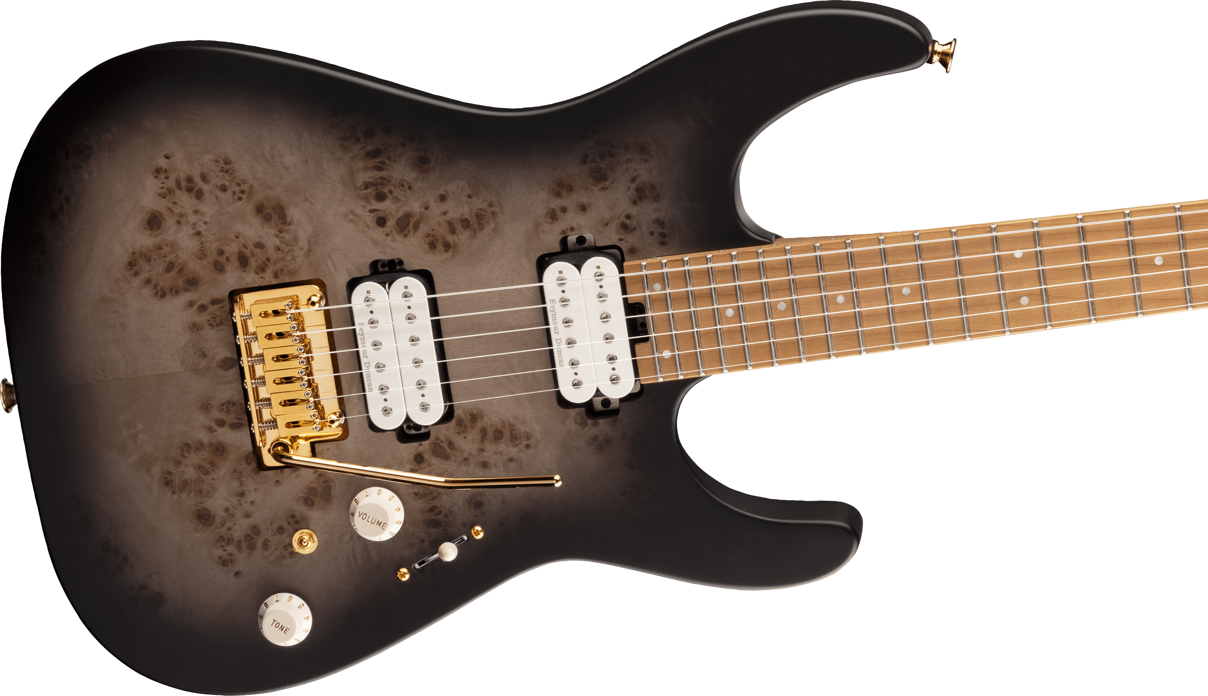 Đàn Guitar Điện Charvel Pro-Mod DK24 HH 2PT CM Poplar Burl, Maple Fingerboard, Transparent Black Burst