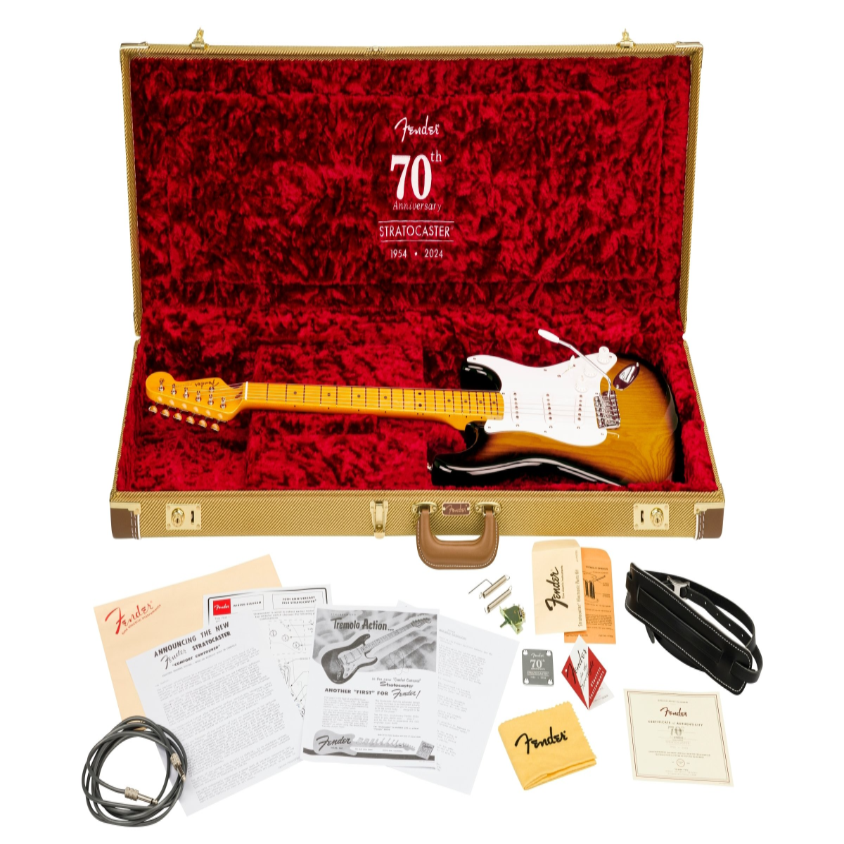 Đàn Guitar Điện Fender 70th-anniversary American Vintage II 1954 Stratocaster, Maple Fingerboard, 2-Color Sunburst w/Case, #0177002803