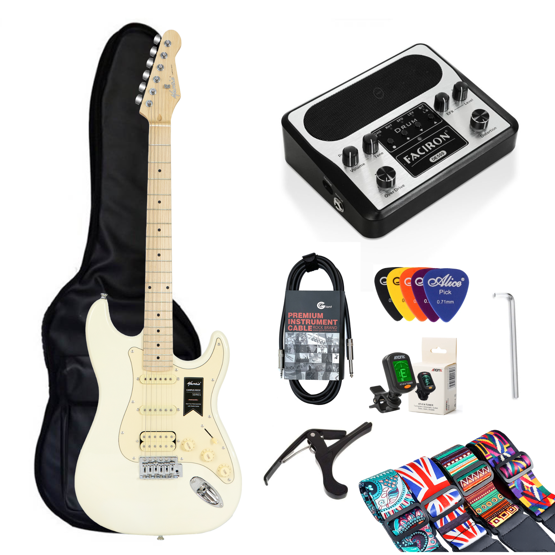 Combo Đàn Guitar Điện Mantic MST100 HSS, Amplifier Faciron DE500, White