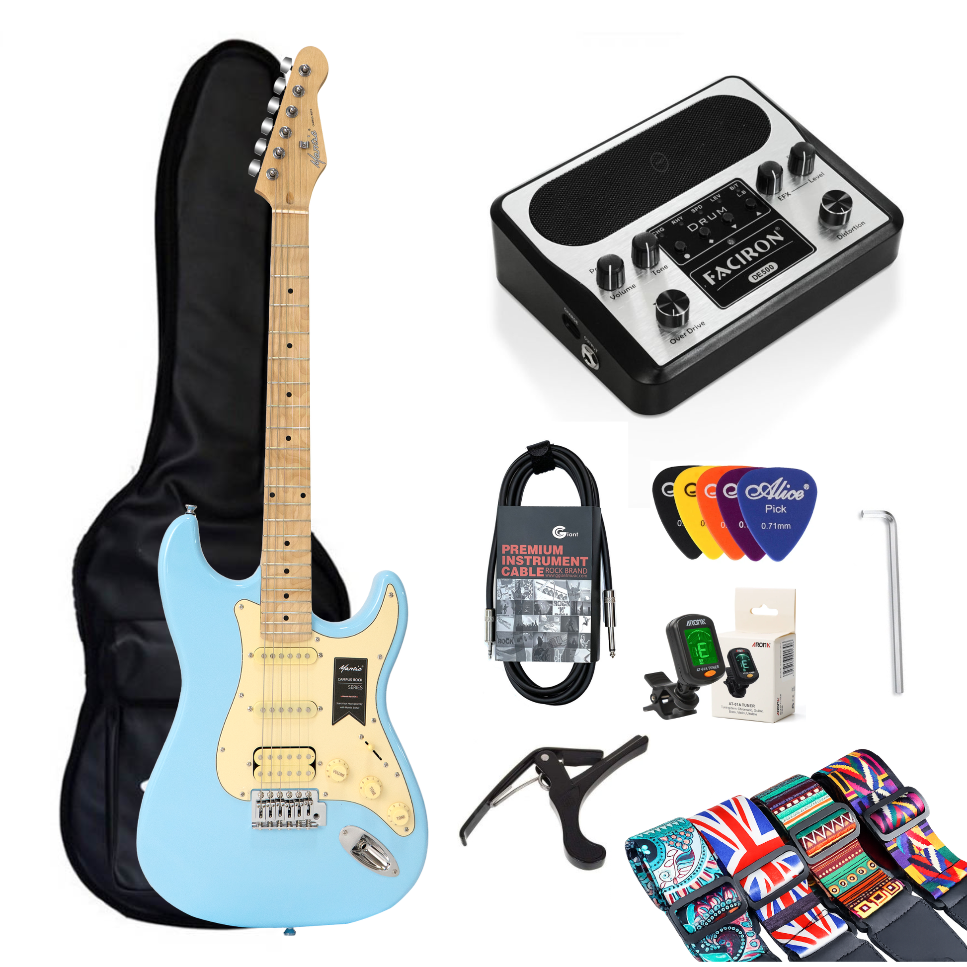 Combo Đàn Guitar Điện Mantic MST100 HSS, Amplifier Faciron DE500, White