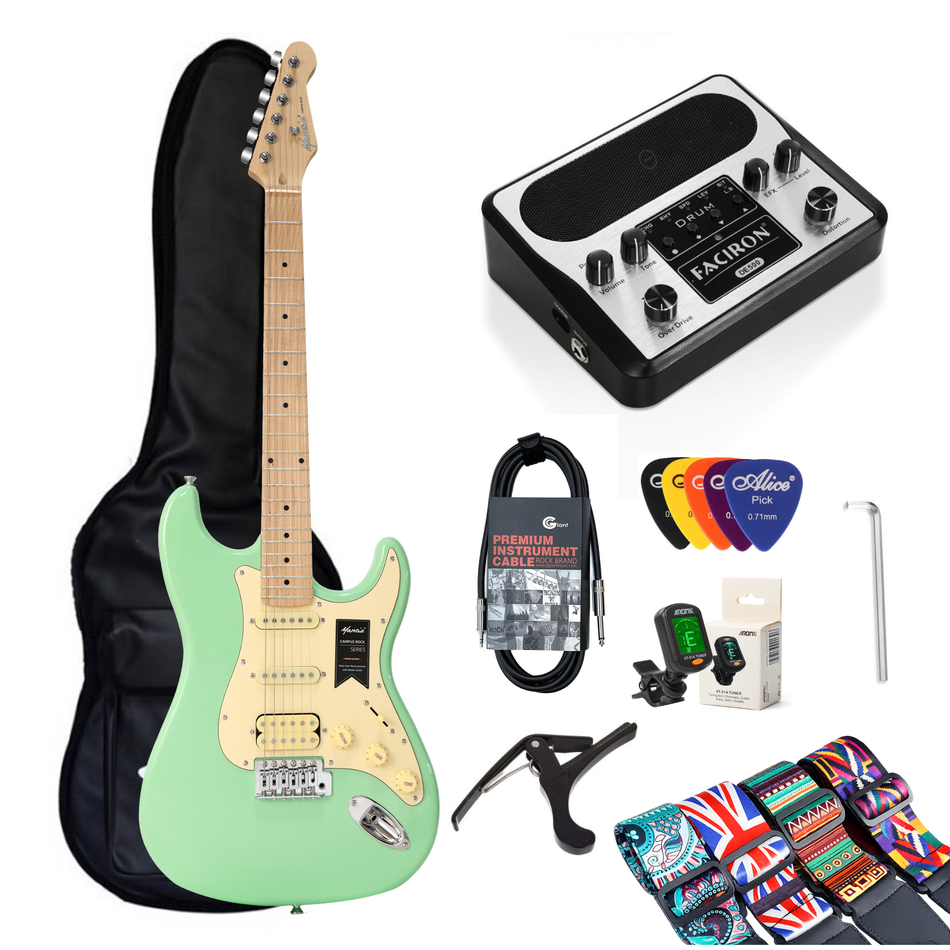 Combo Đàn Guitar Điện Mantic MST100 HSS, Amplifier Faciron DE500, White