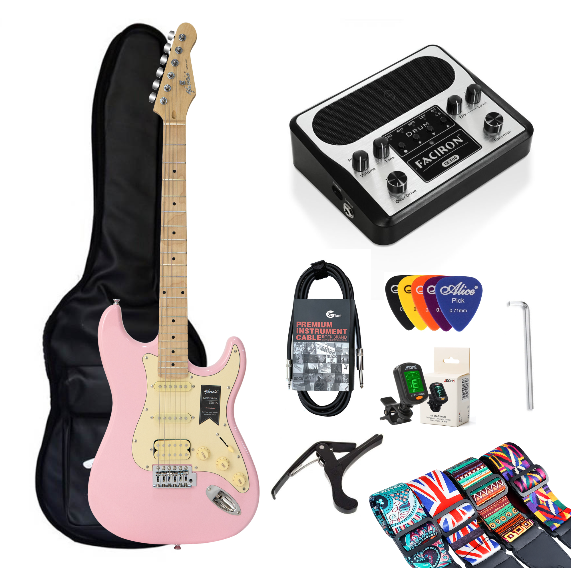 Combo Đàn Guitar Điện Mantic MST100 HSS, Amplifier Faciron DE500, White