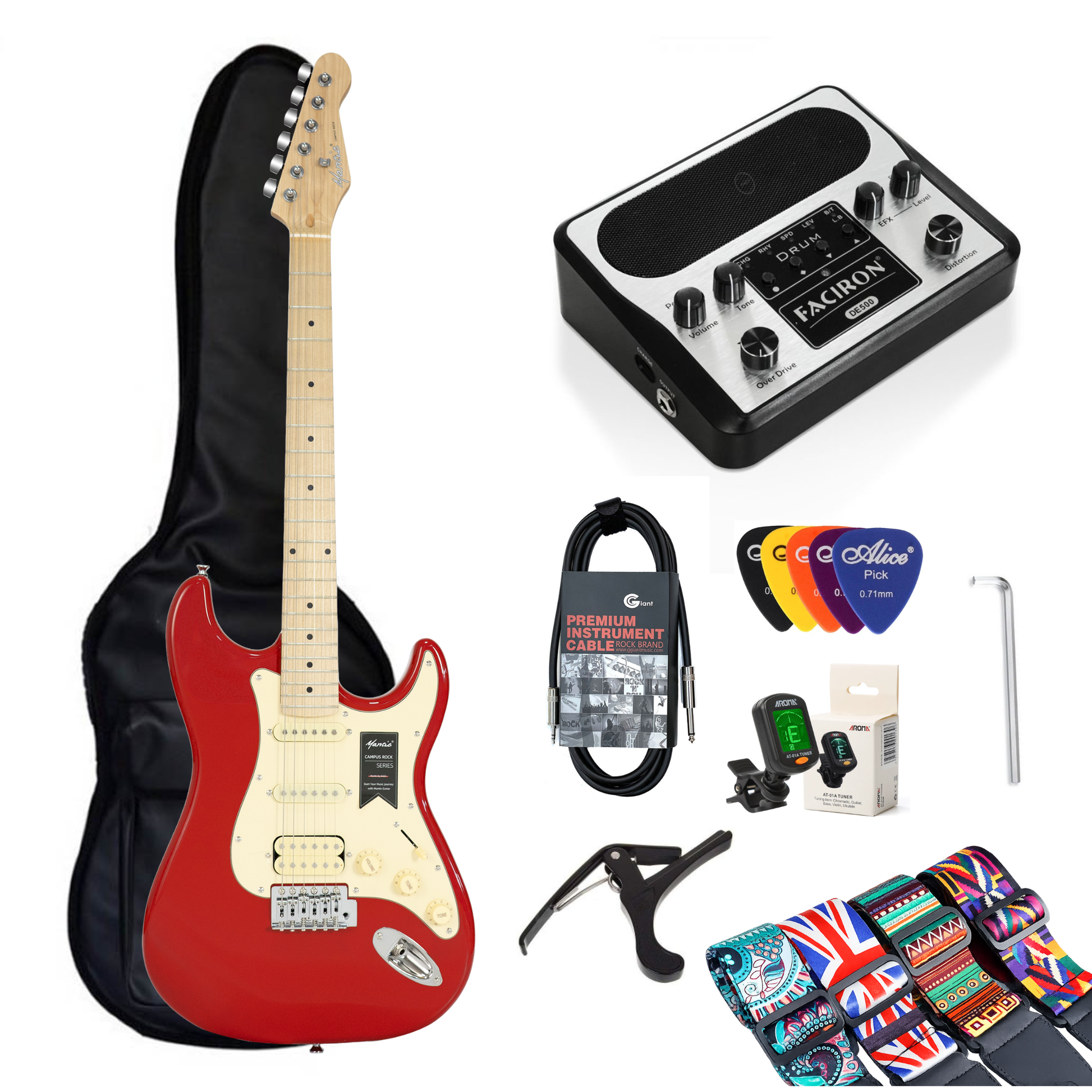 Combo Đàn Guitar Điện Mantic MST100 HSS, Amplifier Faciron DE500, White