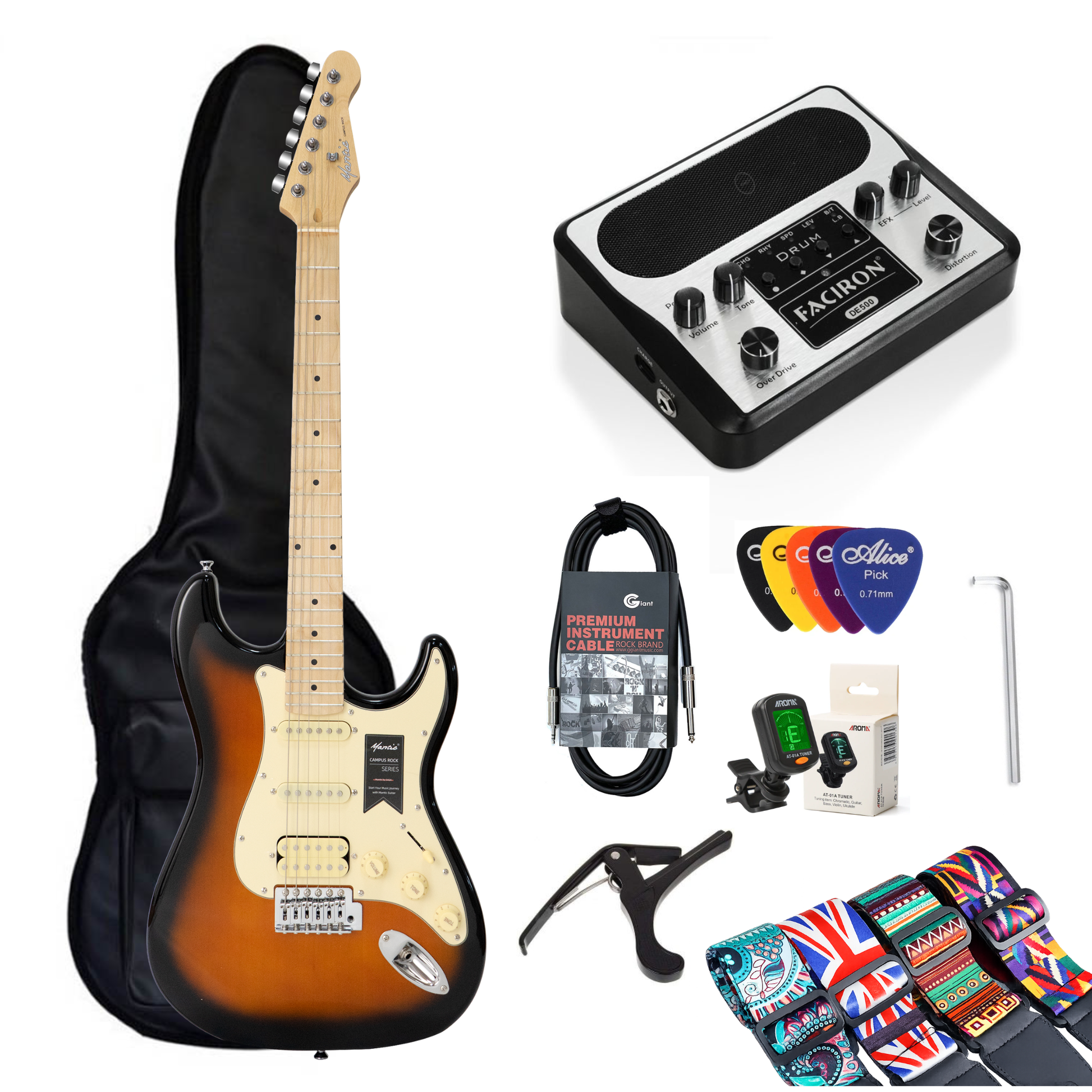 Combo Đàn Guitar Điện Mantic MST100 HSS, Amplifier Faciron DE500, White