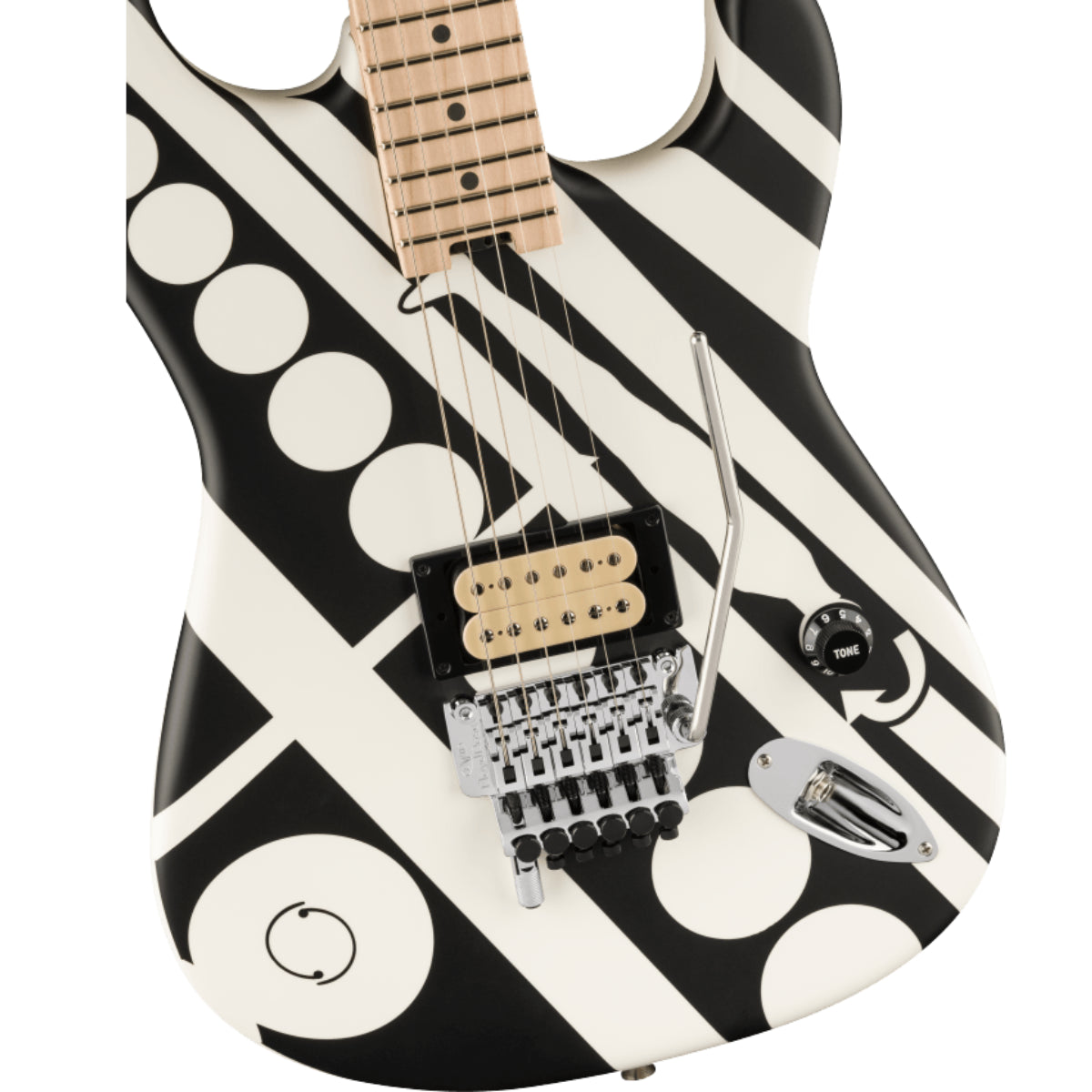 Đàn Guitar Điện EVH Striped Series Circles, White and Black