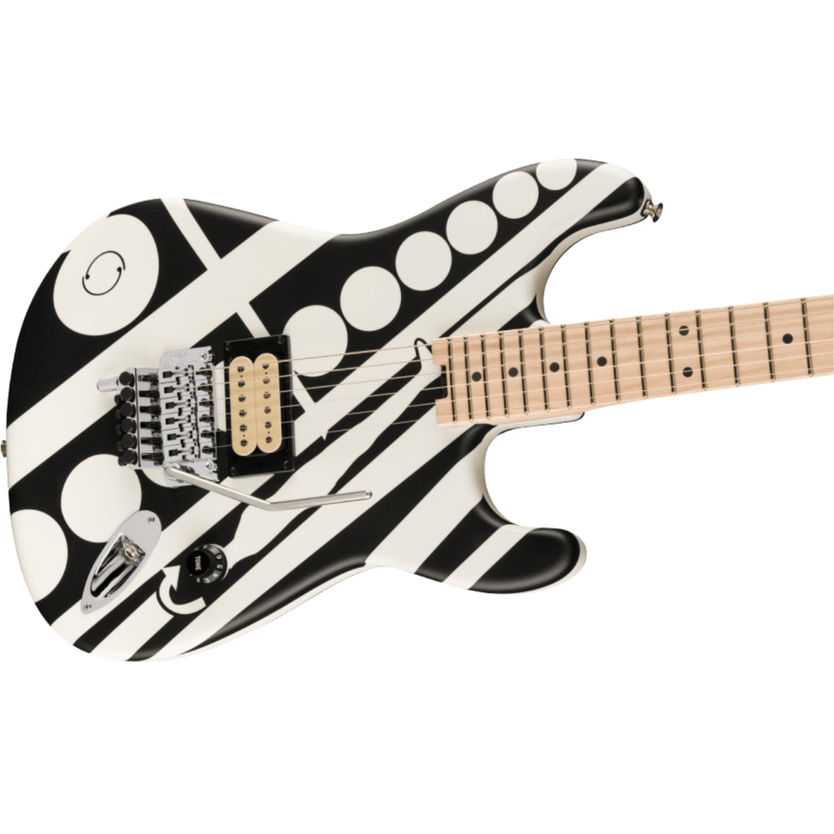 Đàn Guitar Điện EVH Striped Series Circles, White and Black