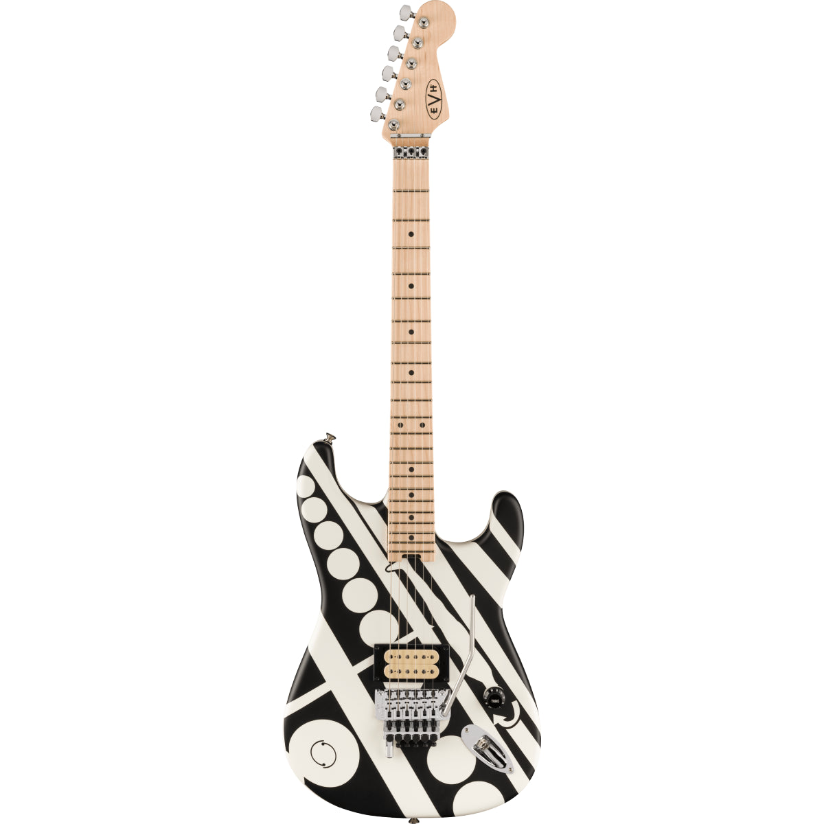 Đàn Guitar Điện EVH Striped Series Circles, White and Black