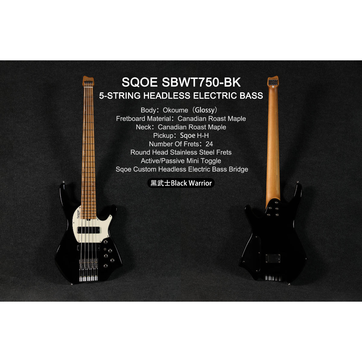 Đàn Guitar Bass 5 Dây Sqoe SBWT750, Black Warrior