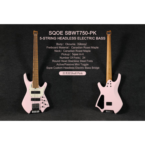 Đàn Guitar Bass 5 Dây Sqoe SBWT750, Shell Pink