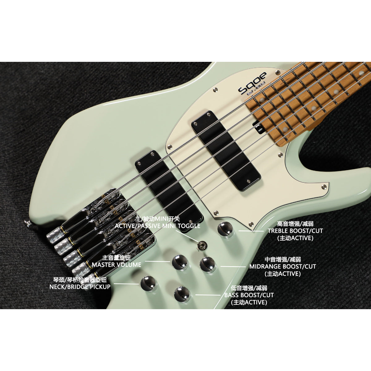 Đàn Guitar Bass 5 Dây Sqoe SBWT750, Surf Green