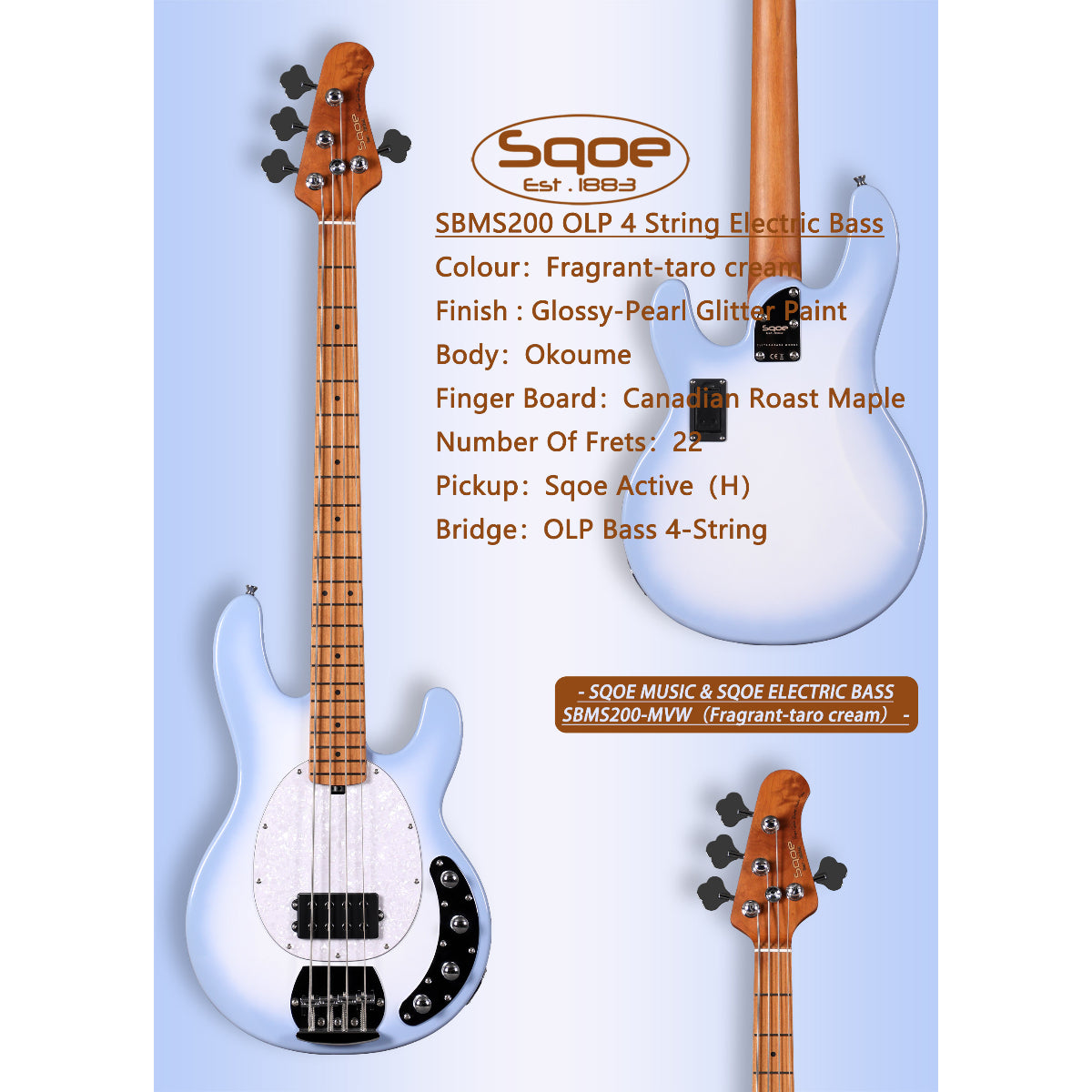 Đàn Guitar Bass Sqoe SBMS200, Fragrant Taro Cream