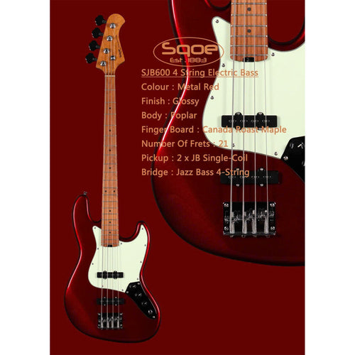 Đàn Guitar Bass Sqoe SJB600, Metal Red