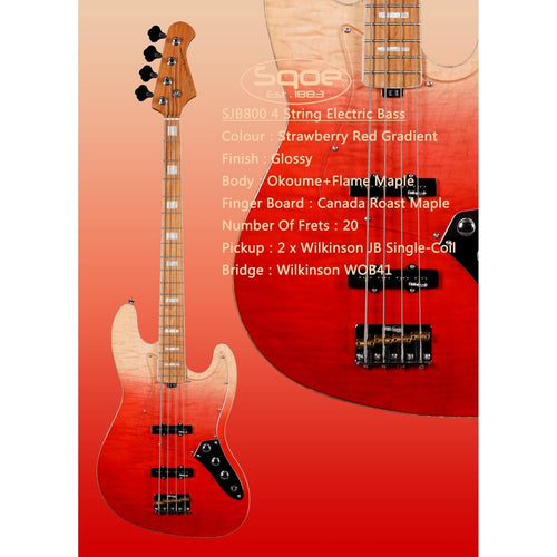 Đàn Guitar Bass Sqoe SJB800, Lava Red Fade