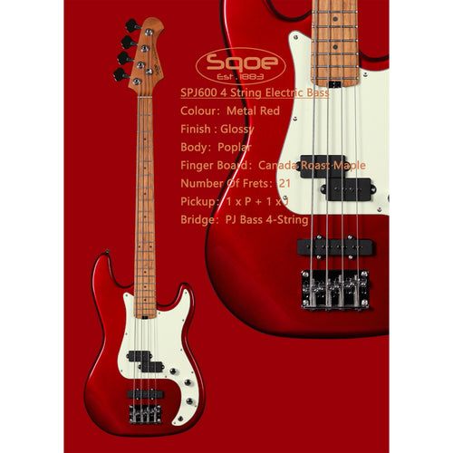 Đàn Guitar Bass Sqoe SPJ600, Metallic Red