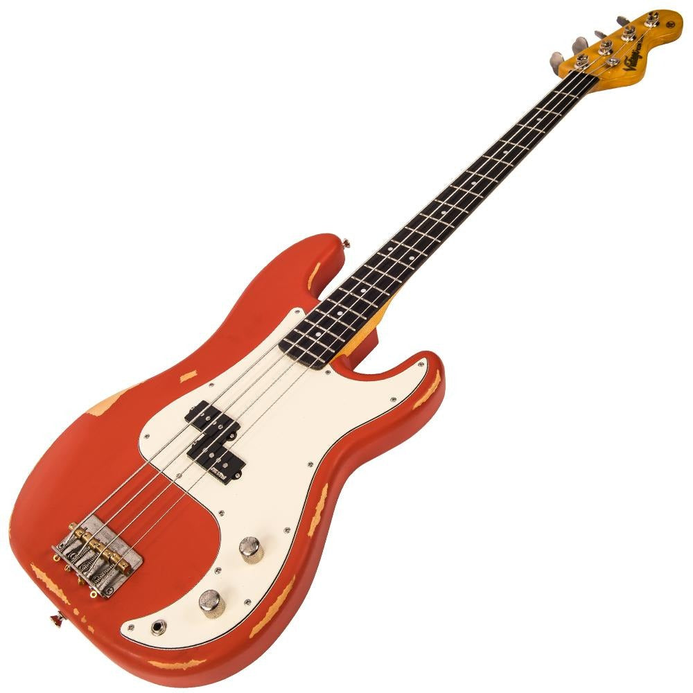 Đàn Guitar Bass Vintage V4 ICON, Distressed Firenza Red