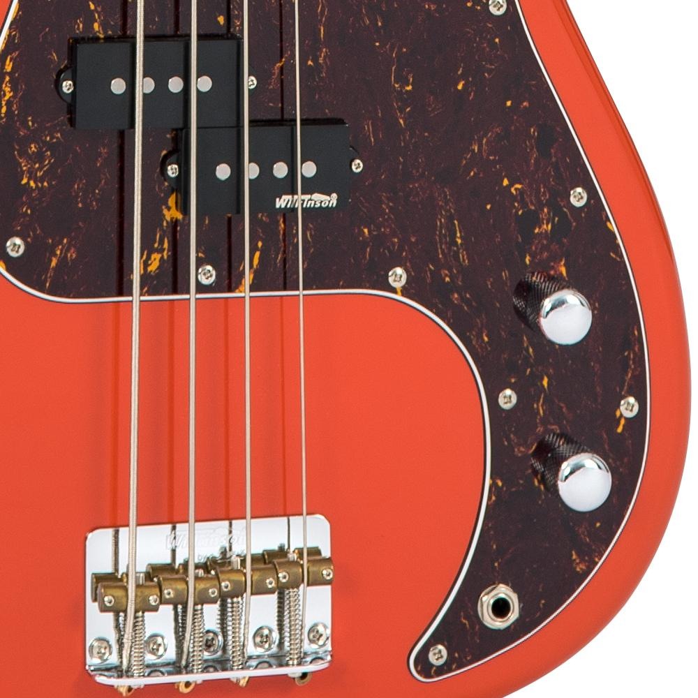 Đàn Guitar Bass Vintage V4 Reissued Maple Fingerboard, Firenza Red