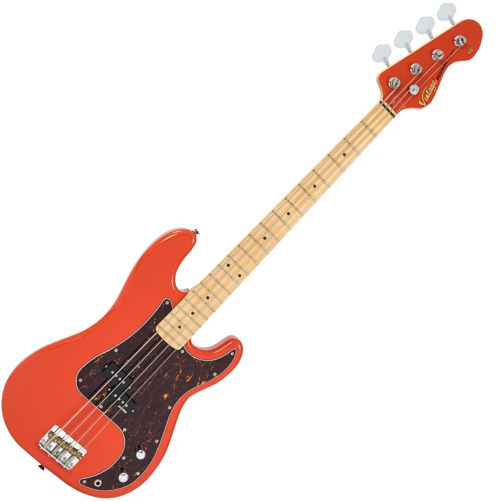 Đàn Guitar Bass Vintage V4 Reissued Maple Fingerboard, Firenza Red