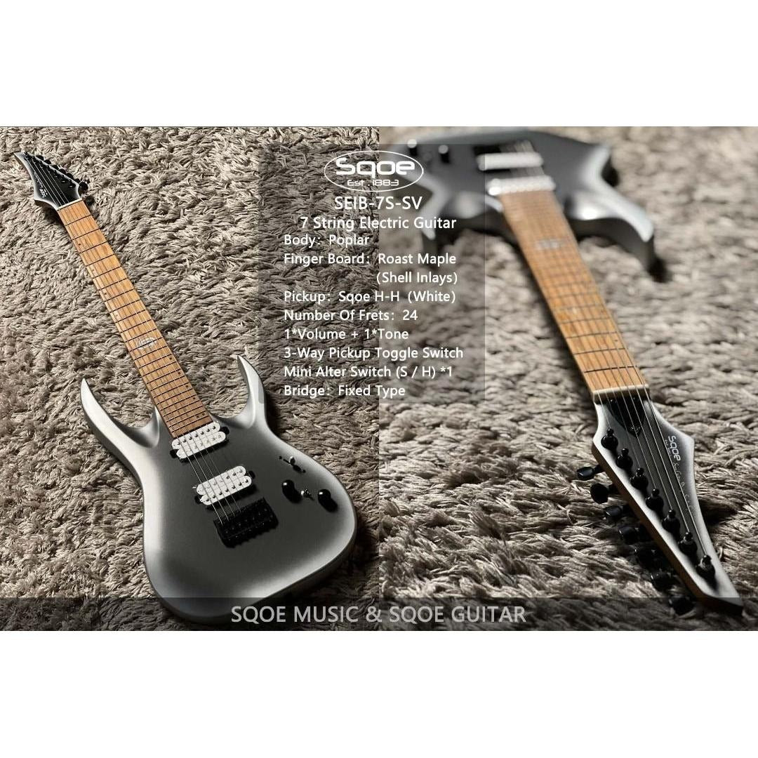 Đàn Guitar Điện 7 Dây Sqoe Đàn Guitar Điện Sqoe SEIB 7S, Satin Neon Silver
