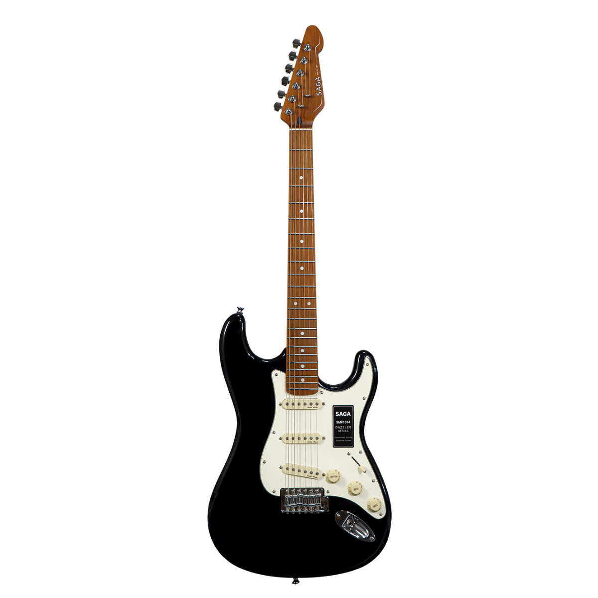 Đàn Guitar Điện Saga Dazzles Series SMF1314 SSS, Roasted Maple Fingerboard, Black