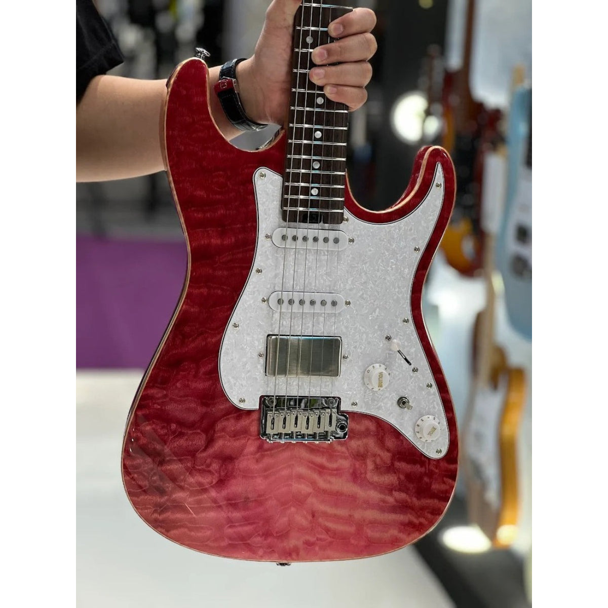 Đàn Guitar Điện Soloking MS1 Classic 22 HSS Quilt, Rosewood FB, Strawberry Wakesurf JESCAR