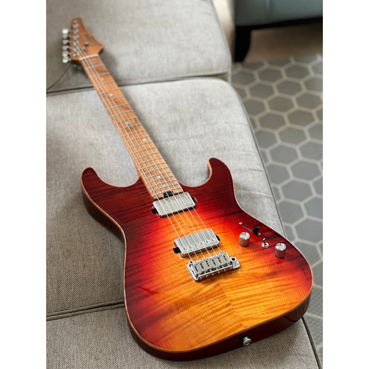 Đàn Guitar Điện Soloking MS1 Custom 22 HH Flat Top, One Piece Roasted Flame Maple Neck, Fire Wakesurf