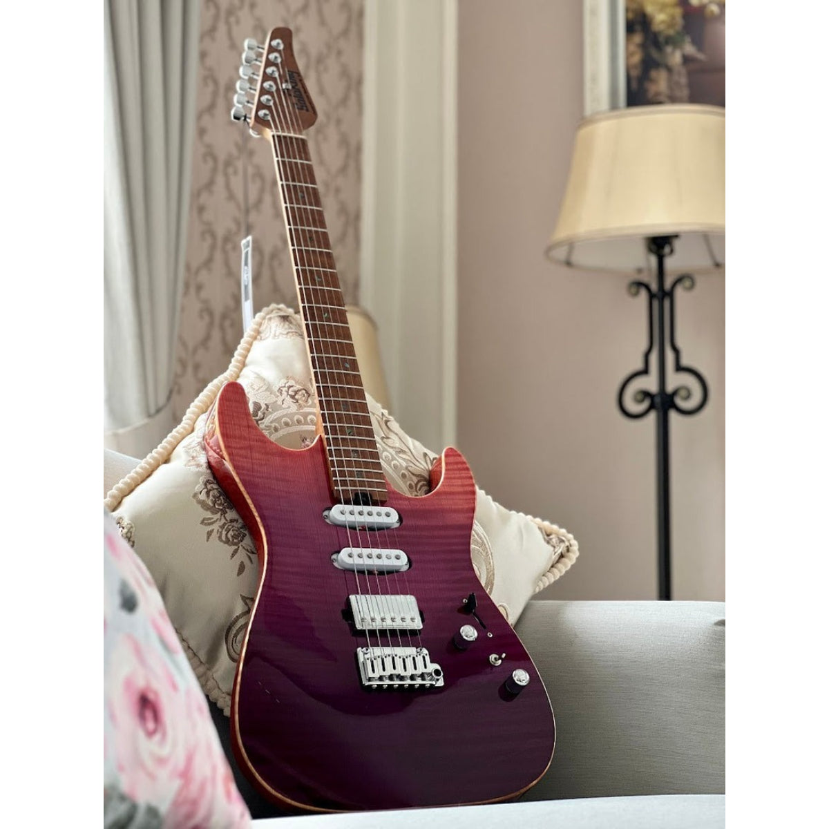 Đàn Guitar Điện Soloking MS1 Custom 22 HSS Flat Top Elite, One Piece Roasted Flame Neck, Purple Surf