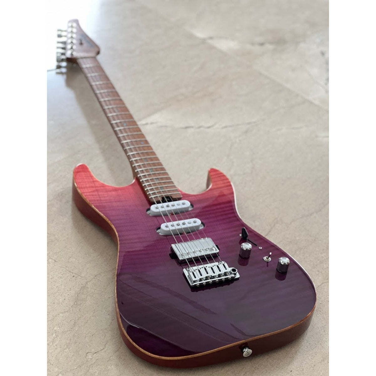 Đàn Guitar Điện Soloking MS1 Custom 22 HSS Flat Top Elite, One Piece Roasted Flame Neck, Purple Surf
