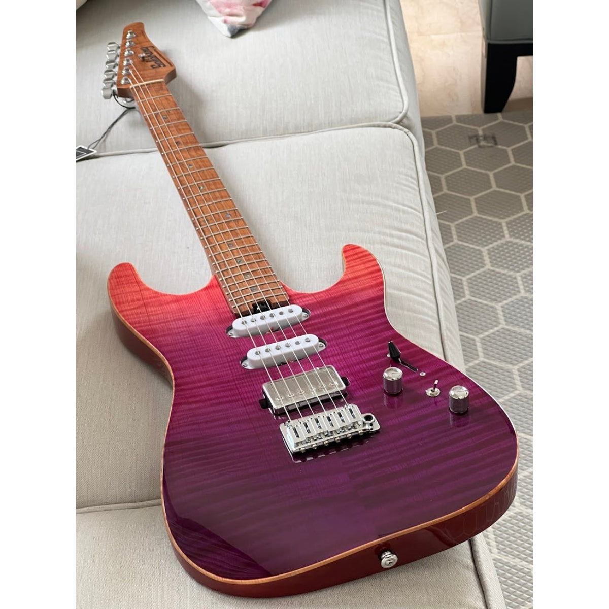Đàn Guitar Điện Soloking MS1 Custom 22 HSS Flat Top Elite, One Piece Roasted Flame Neck, Purple Surf