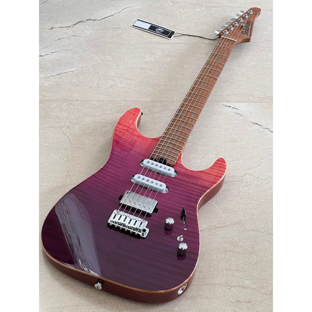 Đàn Guitar Điện Soloking MS1 Custom 22 HSS Flat Top Elite, One Piece Roasted Flame Neck, Purple Surf
