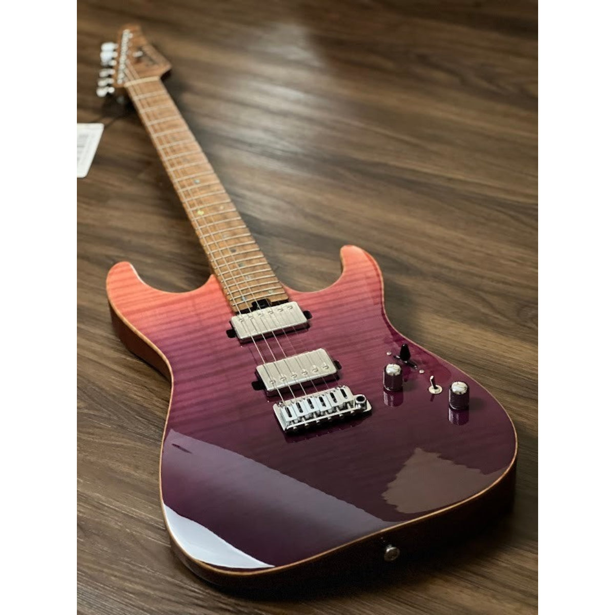 Đàn Guitar Điện Soloking MS1 Custom 24 HH Flat Top Elite, One Piece Roasted Flame Neck, Purple Surf