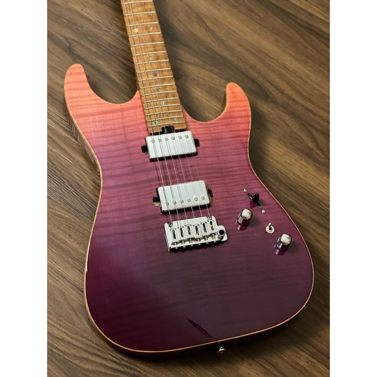 Đàn Guitar Điện Soloking MS1 Custom 24 HH Flat Top Elite, One Piece Roasted Flame Neck, Purple Surf