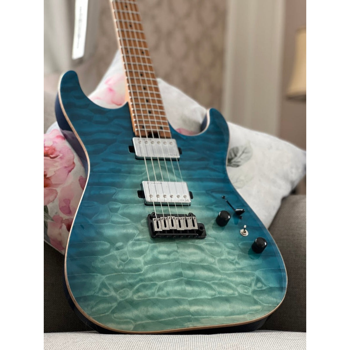 Đàn Guitar Điện Soloking MS1 Custom 24 HH Flat Top, Roasted Maple FB, Turquoise Wakesurf