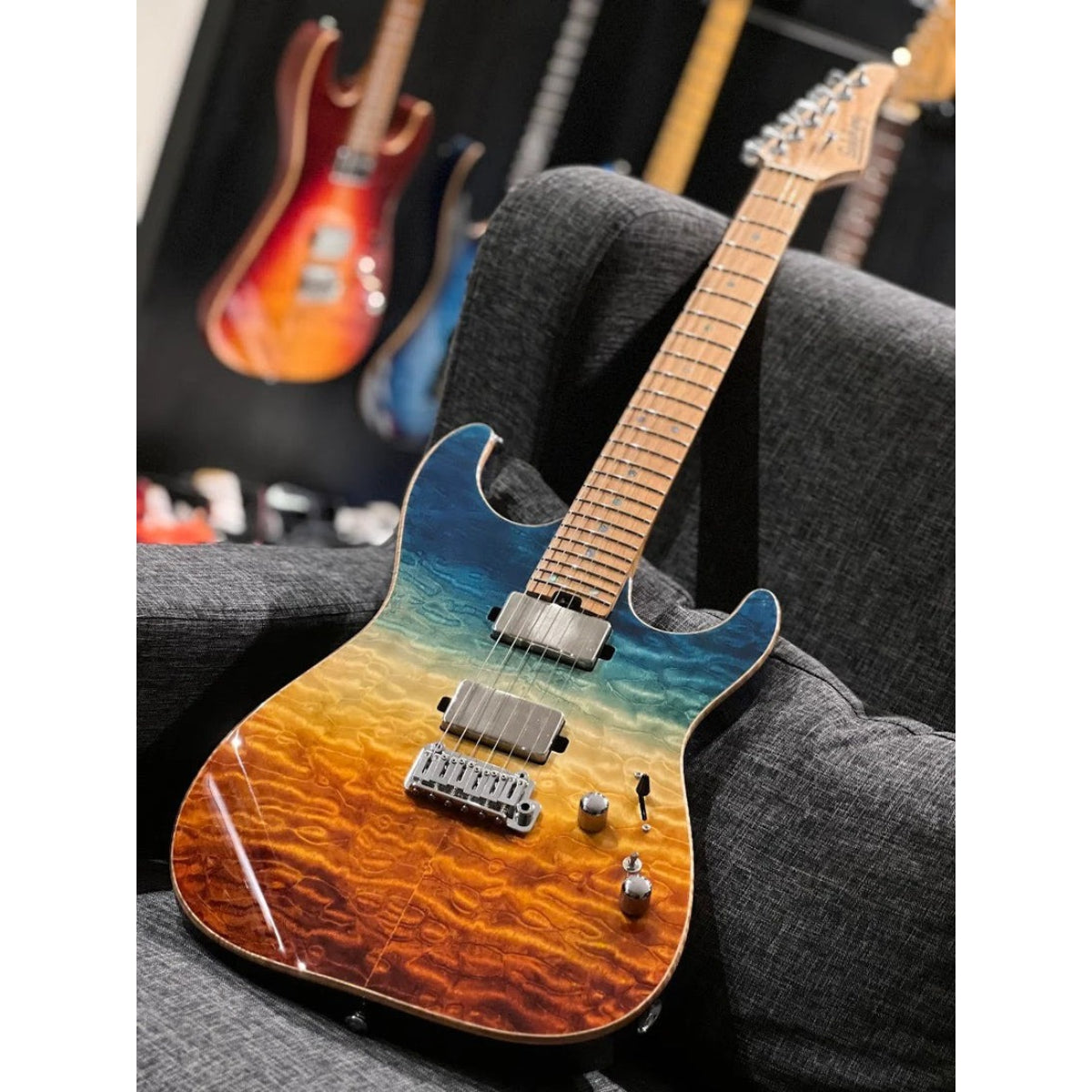 Đàn Guitar Điện Soloking MS1 Custom 24 HH Quilt FMN, Roasted Flame Maple Neck, Beach Sunset Surf Fade JESCAR