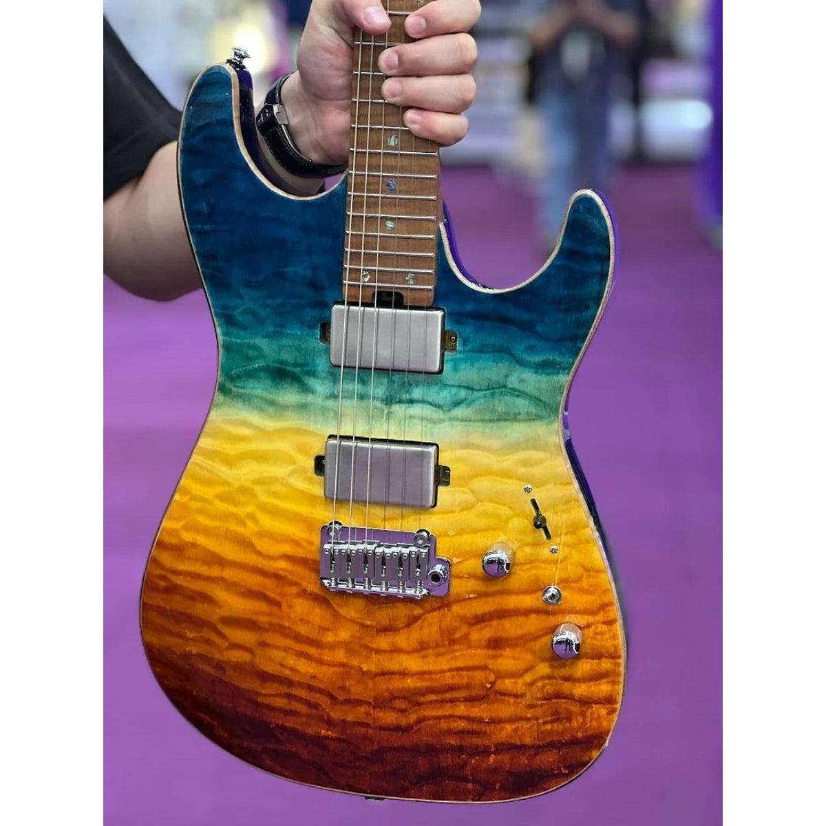 Đàn Guitar Điện Soloking MS1 Custom 24 HH Quilt FMN, Roasted Flame Maple Neck, Beach Sunset Surf Fade JESCAR