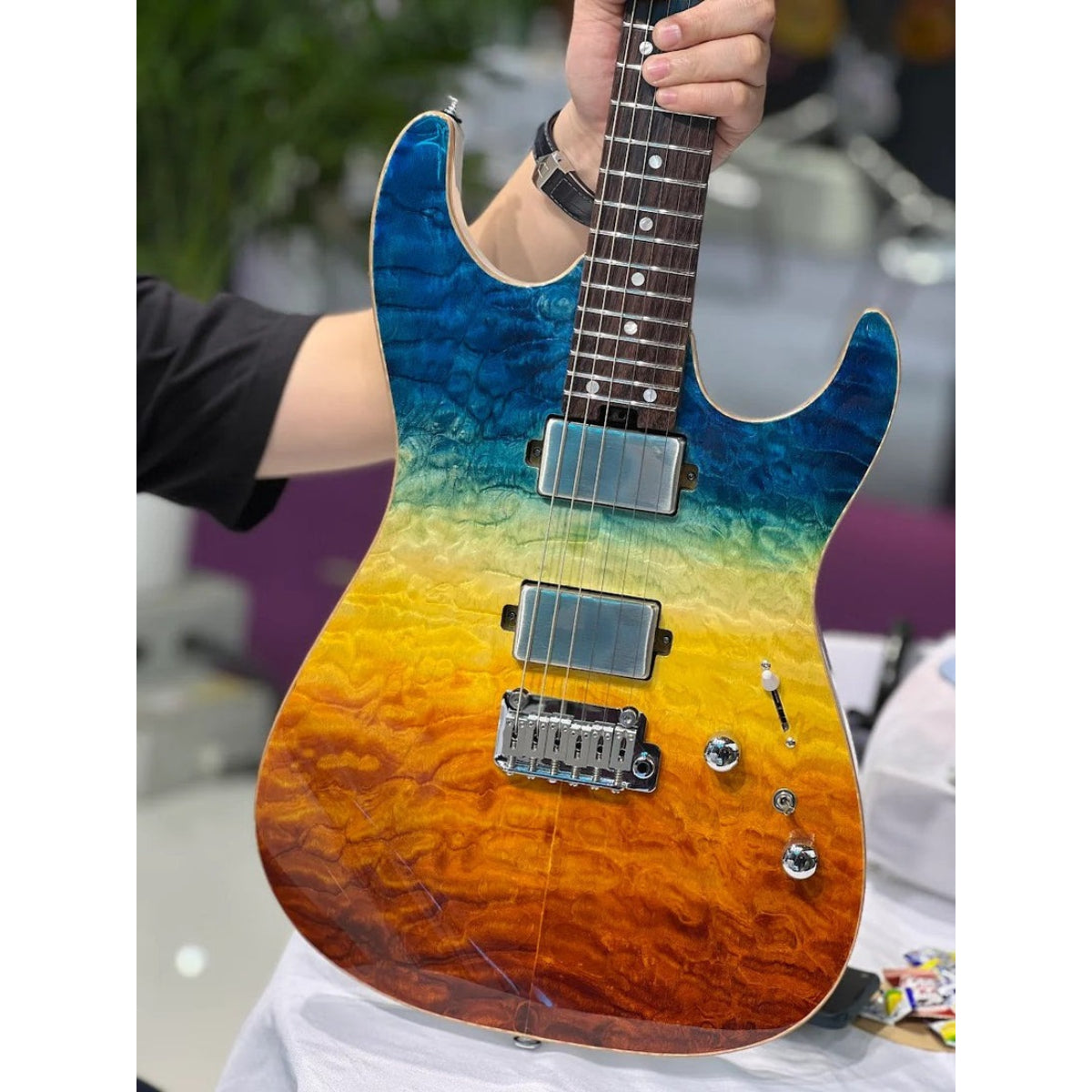 Đàn Guitar Điện Soloking MS1 Custom 24 HH Quilt, Rosewood FB, Beach Sunset Surf Fade JESCAR