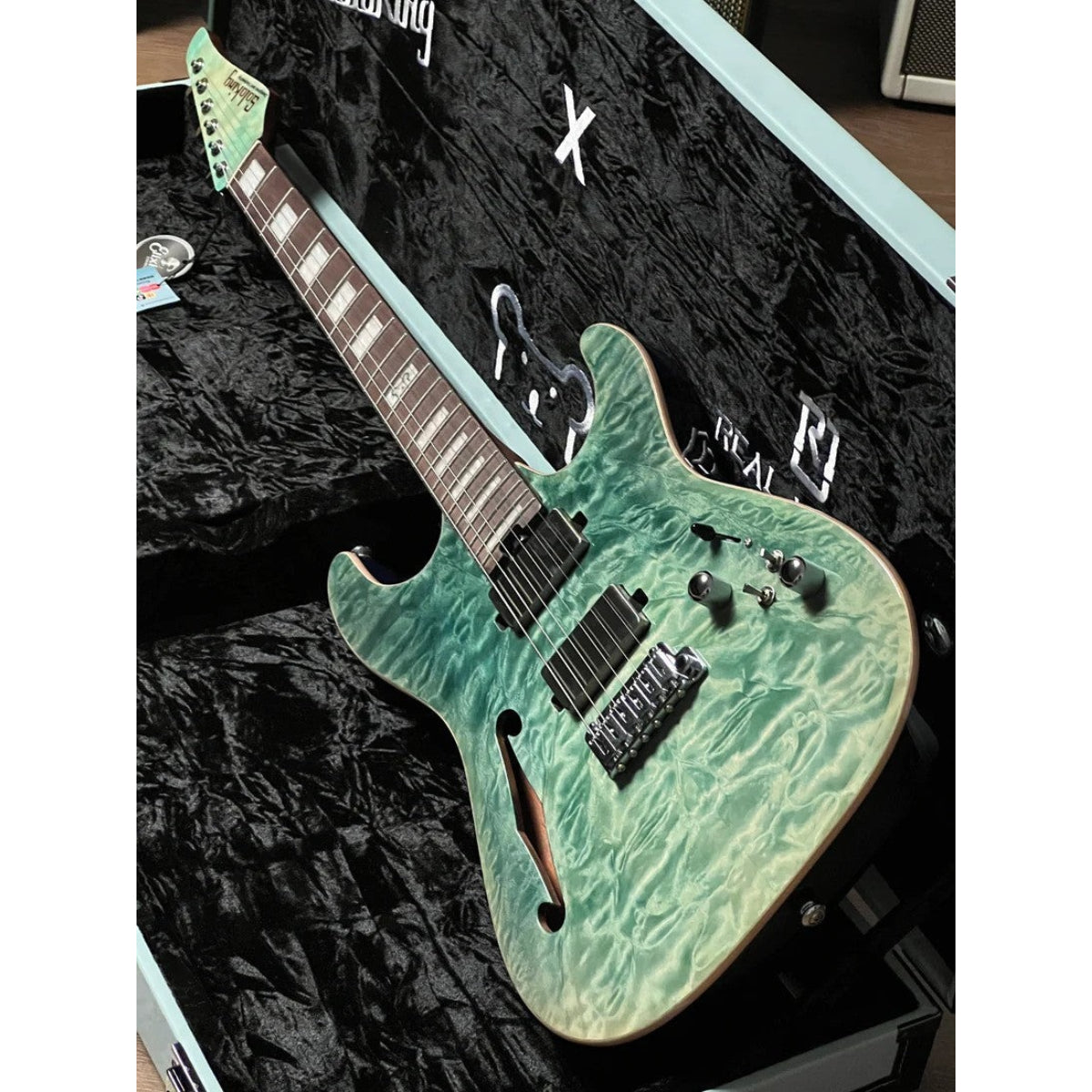 Đàn Guitar Điện Soloking MS1 Custom 24 HH Thinline Elite, Turquoise Wakesurf Limited Edition, Hardshell Case