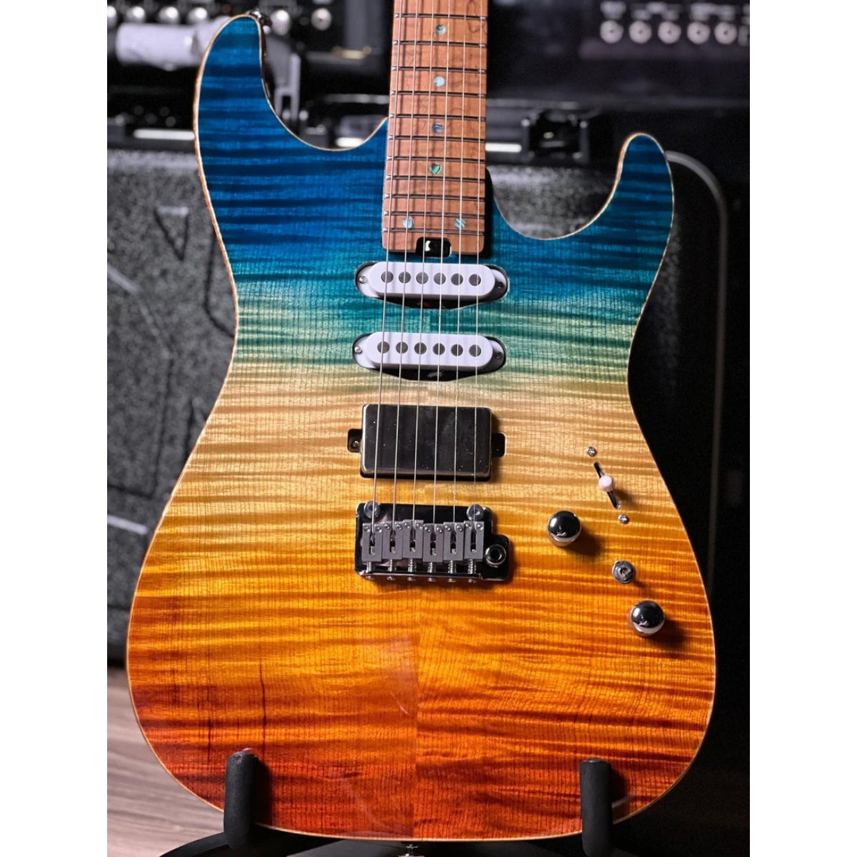 Đàn Guitar Điện Soloking MS1 Custom 24 HSS FMN, Roasted Flame Maple Neck, Beach Sunset Surf Fade JESCAR