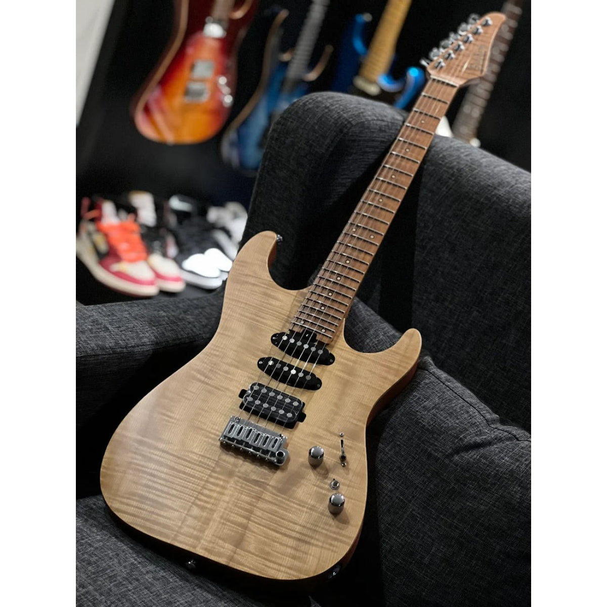 Đàn Guitar Điện Soloking MS1 Custom 24 HSS Flat Top FMN Elite, Roasted Flame Maple Neck, Natural Satin