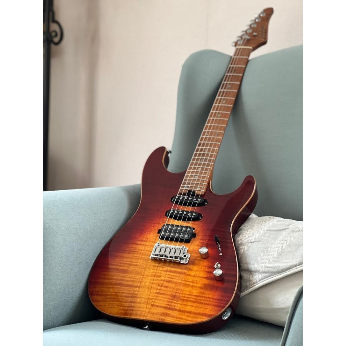 Đàn Guitar Điện Soloking MS1 Custom 24 HSS Flat Top, Roasted Flame Neck JESCAR, Fire Wakesurf
