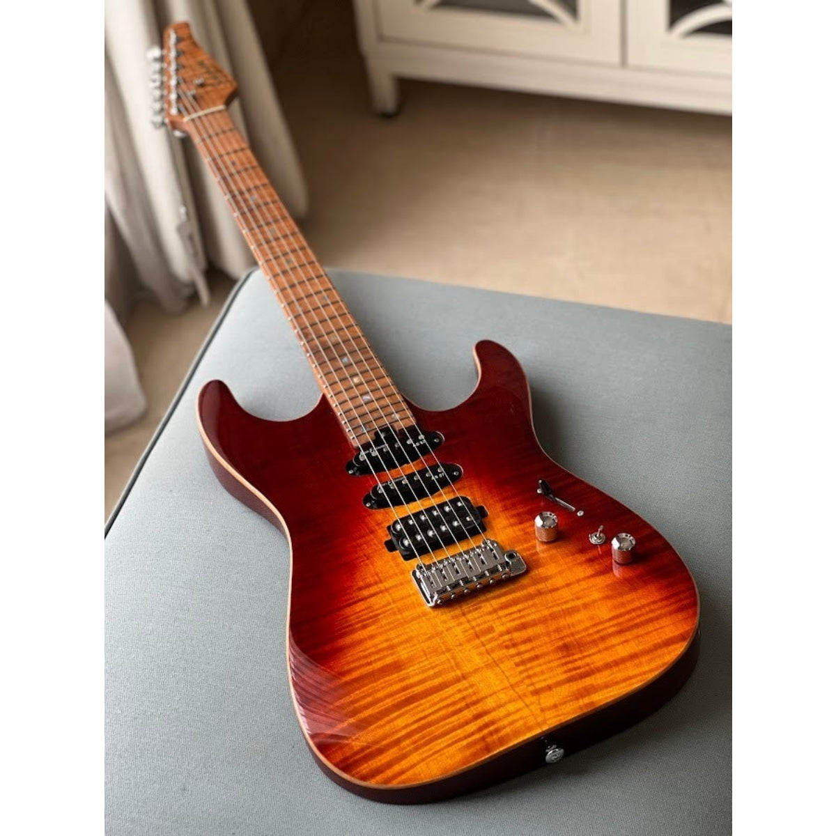 Đàn Guitar Điện Soloking MS1 Custom 24 HSS Flat Top, Roasted Flame Neck JESCAR, Fire Wakesurf