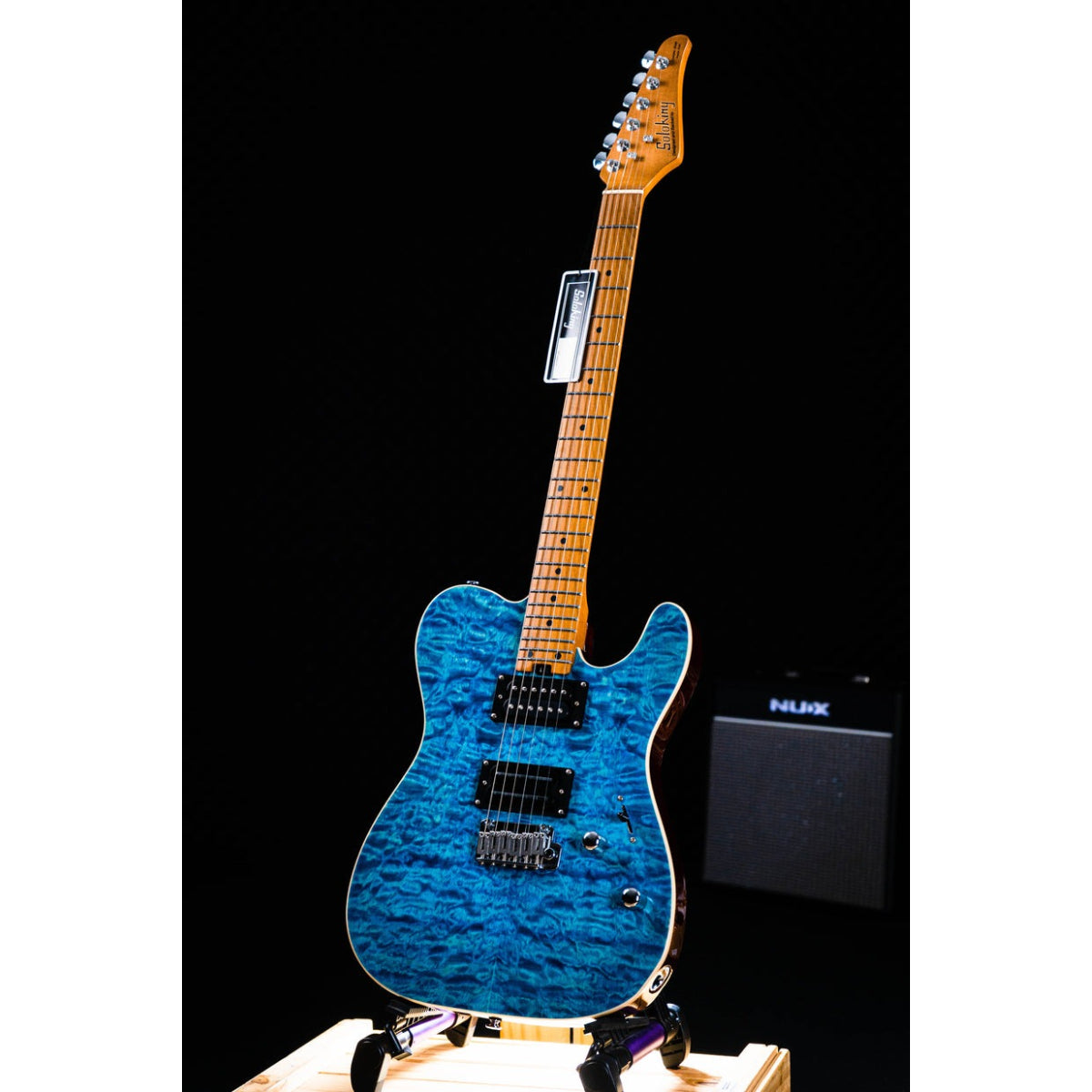 Đàn Guitar Điện Soloking MT1 Custom 24 Quilt, Roasted Maple Neck and FB, Seethru Blue