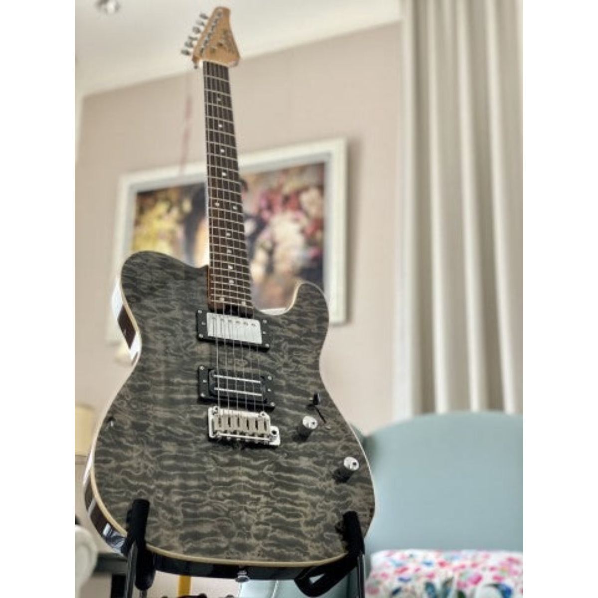 Đàn Guitar Điện Soloking MT1 Custom 24 Quilt, Roasted Neck, Rosewood FB, Seethru Black